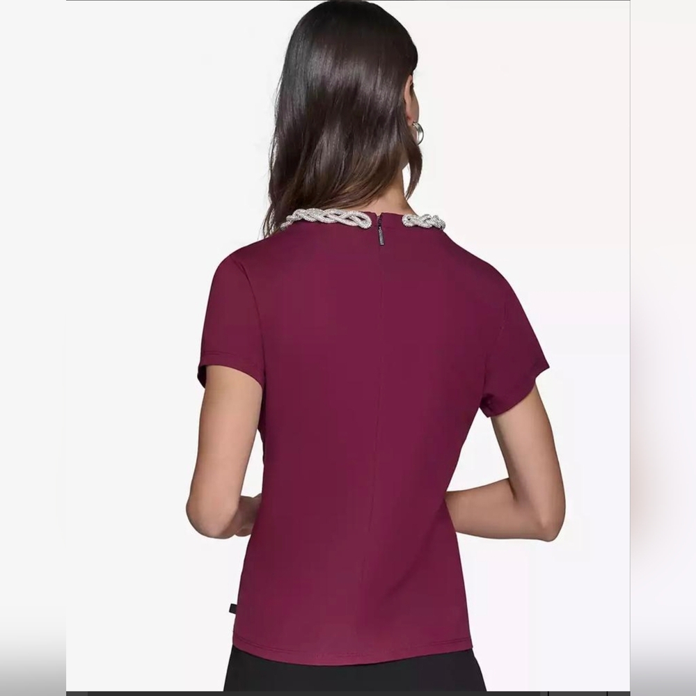 NWT Karl Lagerfeld Paris Women's Embellished Scoop Neck Top size Large - Picture 3 of 9